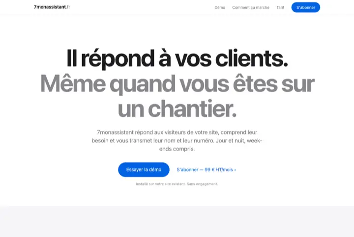 Le réceptionniste IA 7monassistant, qui répond aux visiteurs du site d'un artisan